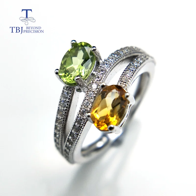

TBJ,Natural peridot and citrine Ring in 925 sterling silver shiny nice elegant design for women girls as gift party daily wear