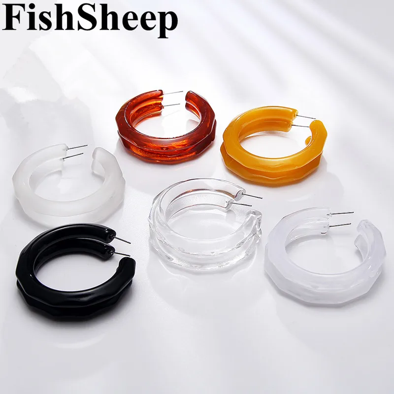 

FishSheep Exaggerated Korean Leopard Acrylic Geometric C Shape Earrings Marbled Round Hoop Round Resin Drop Earrings Women Gift