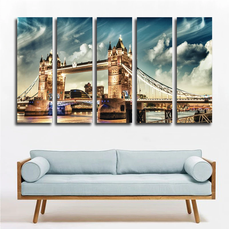 5 Piece Modern Wall Art London Tower Bridge Home Decoration Printed On
