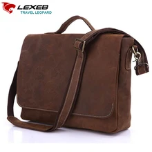 LEXEB Brand Men Business Real Genuine Leather Laptop Bag 14″ Luxury Crazy Horse Vintage Brown Briefcase High Quality cartable