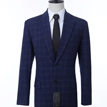 Темно-синяя клетчатая куртка жениха с двумя пуговицами и отворотом, пиджак для формального танца и ужина, мужская куртка
