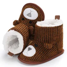 Очень теплые зимние ботинки для малышей; ботинки для новорожденных; зимние вязаные ботинки с милым медведем из мультфильма
