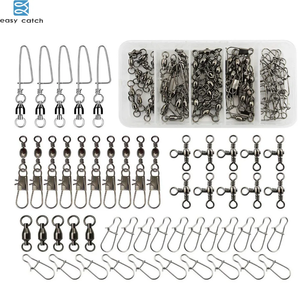50pcs 100pcs Fishing Swivels snaps stainless steel high strength Kit