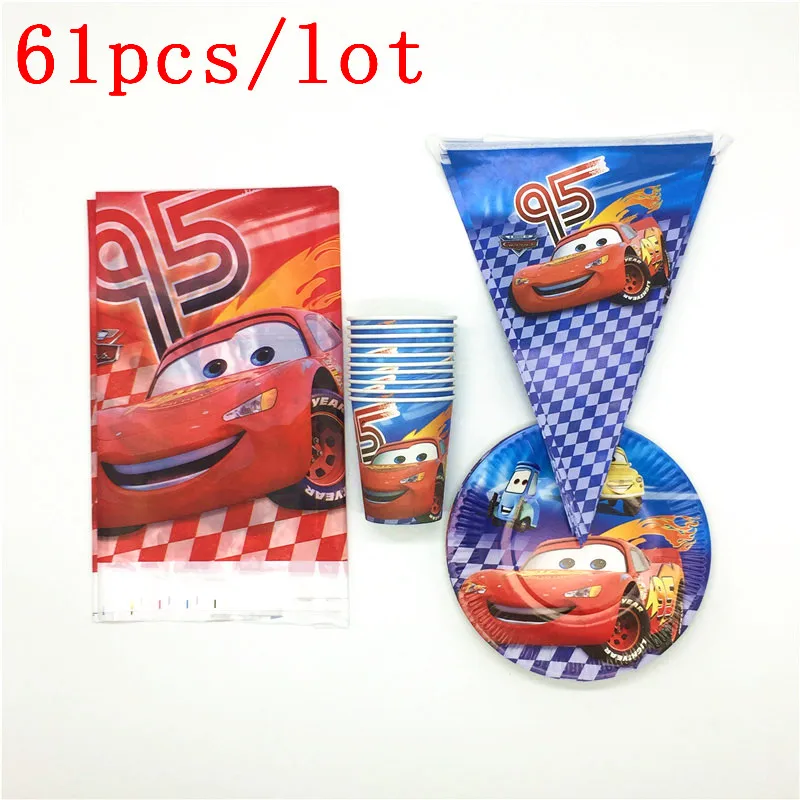 

31Pcs/61Pcs Cute Lightning McQueen Cars Theme Cups Plates Flags Tablecloth Set Kids Birthday Party Decoration Supplies