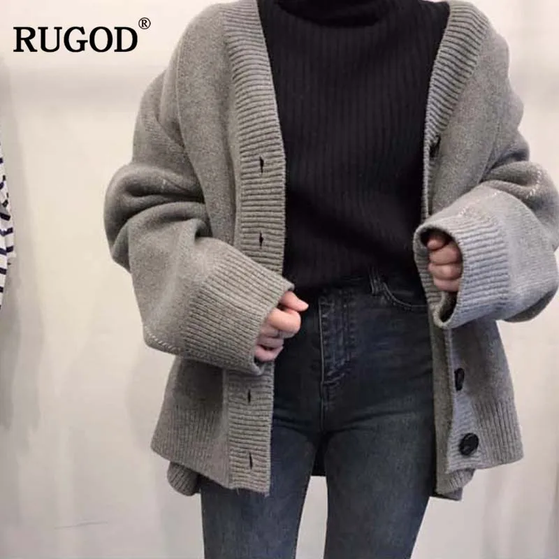 RUGOD новейшая шерсть вязаный кардиган женский толстый Открытый стежок свитер женский свободный тонкий осенний зимний Кардиган повседневное пончо