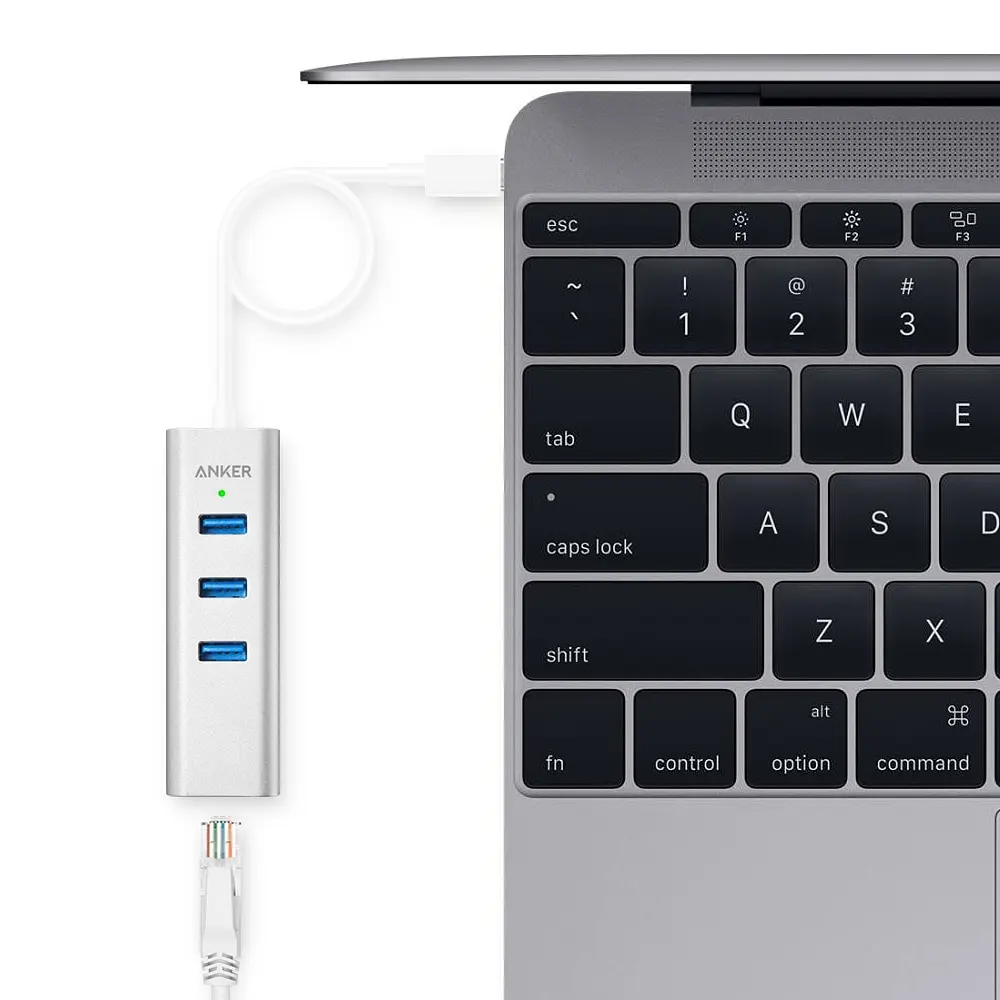 Anker USB C концентратор, 4-в-1 Алюминий USB C Ethernet адаптер с Порты и разъёмы, с 3 портами(стандарт 3,0 Порты, для MacBook Pro, Chromebook, XPS, samsung S9 и т. д