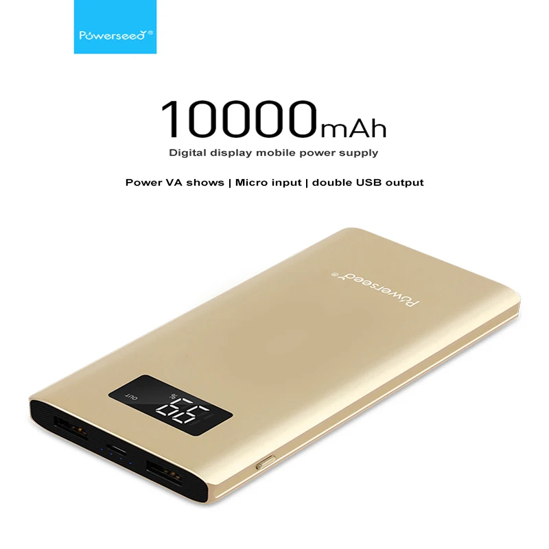 

Powerseed Dynamic Dual USB Power Bank 10000mAH Universal 1A 2.1A Double Cell Whit Viewing Screen Portable External Battery