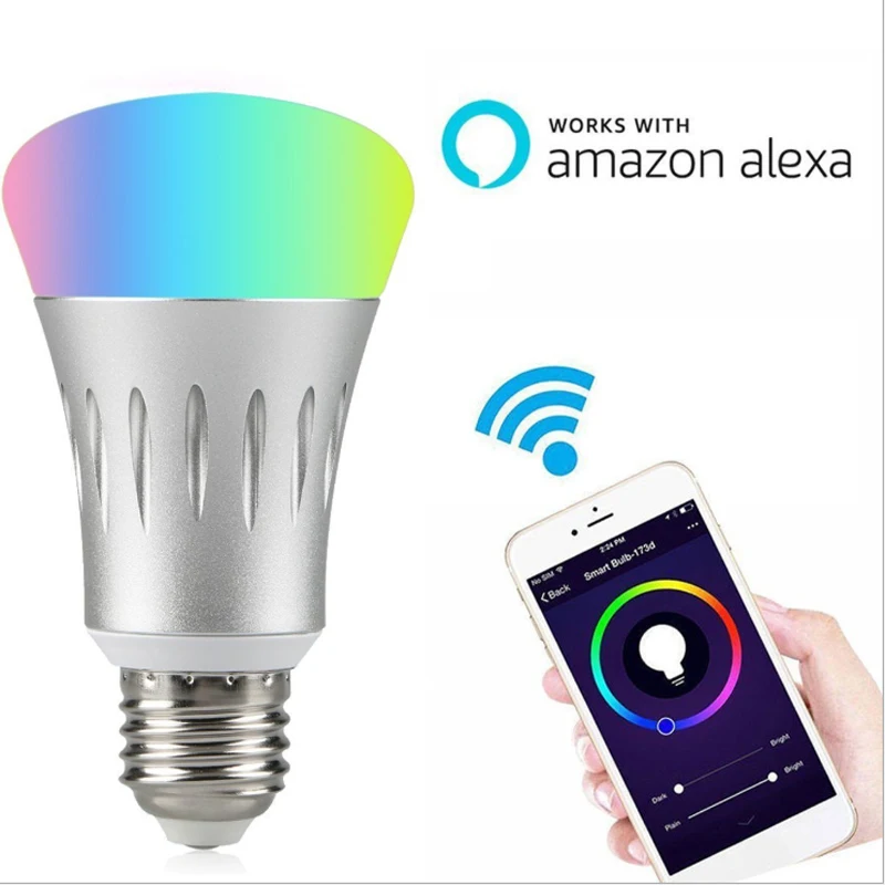 

Aluminum E27 LED Light Bulb 7W Music Playing Intelligent WiFi Cellphone Control Lamp RGBW Multicolor Bluetooth Speaker GentelWay