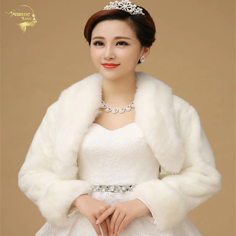 

New Bolero Women Faux Fur Stoles Long Sleeve High Quality Fur Bolero Coat Bridal Capes Winter Wedding Jacket Fur Bolero OJ00192