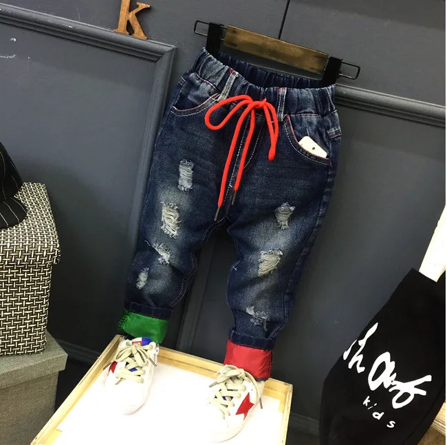 

spring & autumn kids hole jeans for boys Fashion trench children trousers casual baby boys cowboy pencil pants 2-6years (