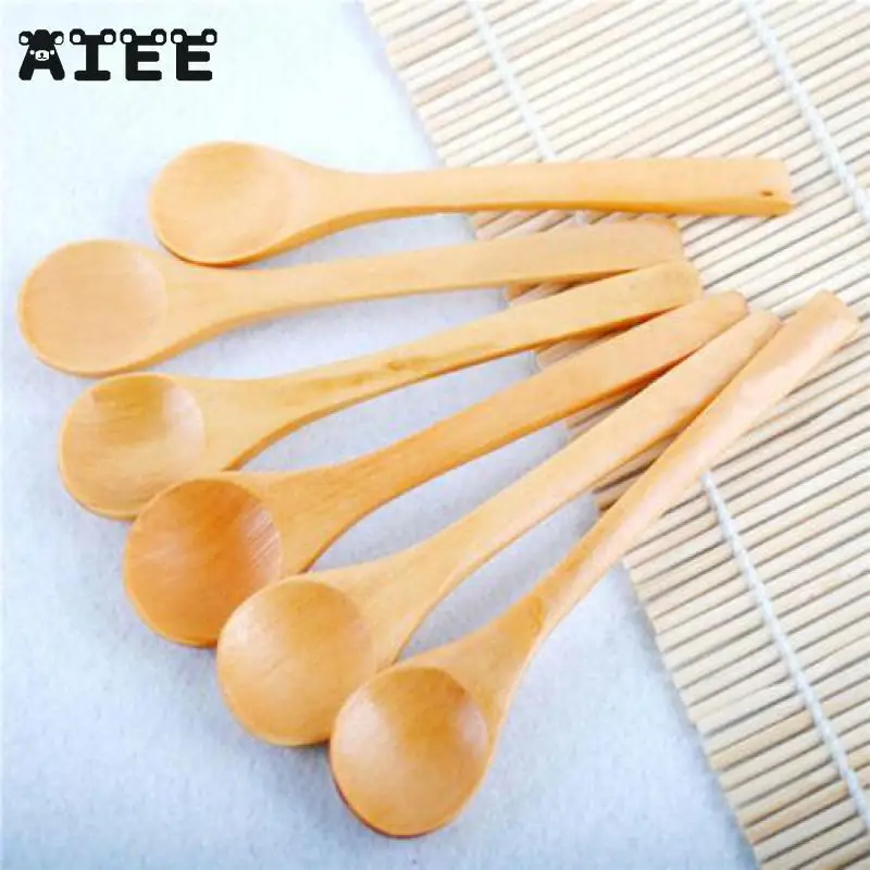 

6Pcs Honey Condiment Utensil Coffee Spoons Bamboo Teaspoon Patisserie Home Kitchen Cooking Tools Kids Ice Cream Wooden Tableware