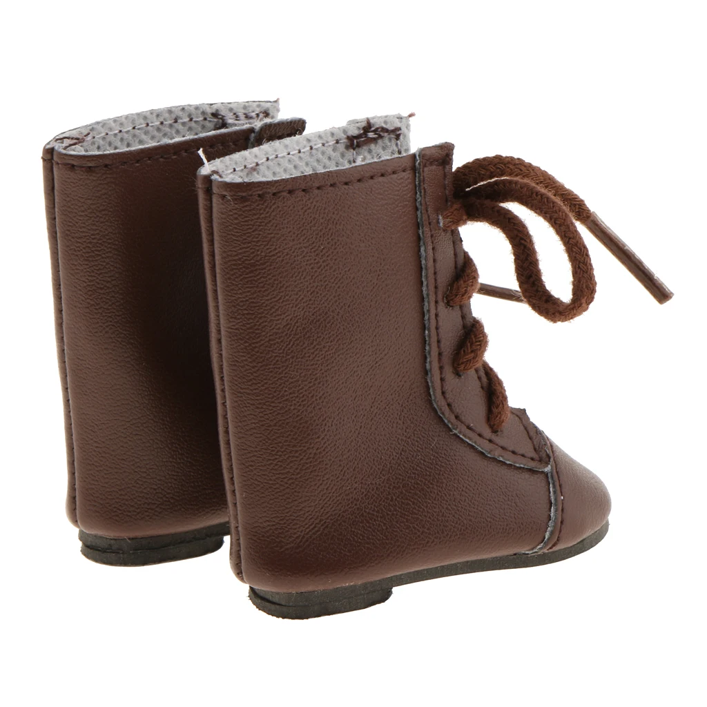 A Pair Fashion Brown Handmade Shoes Lace Up Combat Boots Shoes For 14'' American Doll Wellie Wishers Doll Clothing Accessories