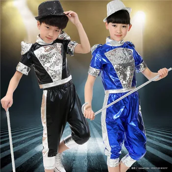 

2016 spring summer children's clothing set Jazz Costumes Sequin Hip Hop dance shorts & tassel T-shirt kids Dance suits twinset