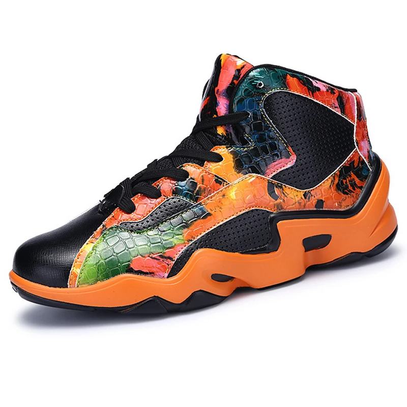 

2017 New Spring Light Sport Basketball Shoes Leather Printing Anti-skid Breathable Cushioning Basketball Boots 1709