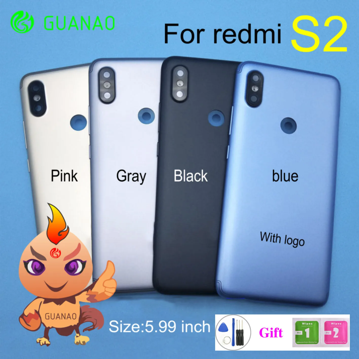 

Original New For Xiaomi Redmi S2 Spare Parts Rear Back Battery Cover Door Housing + Side Buttons + Camera Flash Lens Replacement