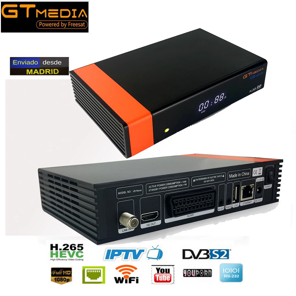 

Gtmedia V8 NOVA same as free sat V9 SUPER DVB S2 satellite receiver Builtin wifi support H.265, AVS+ replace frees at V8 super