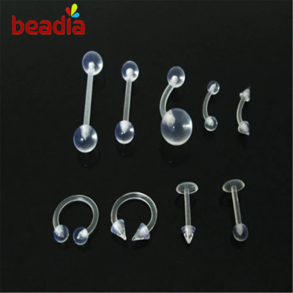 

2Pcs/Set Acrylic Body Jewelry Belly Button Ear Studs Segment Ring Nose Eyebrow Piercing Industrial Barbell Body Jewelry Piercing