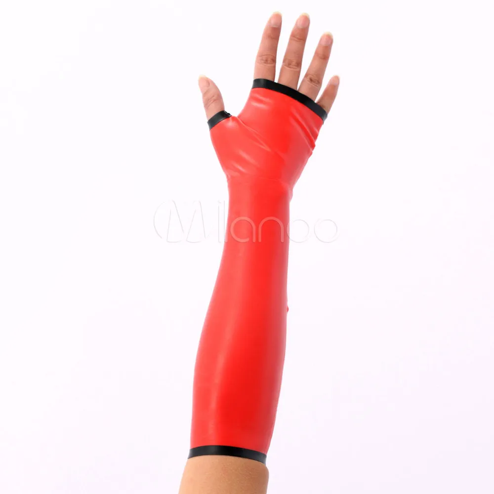 

High Quality Adult Womens Sexy PVC Red Open Finger Gloves Shiny Metallic Lycra Gloves Spandex Cosplay Costume Suit Accessory