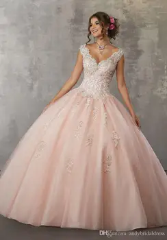

Quinceanera Dress 2019 Cap Sleeve Pink Vestido De 15 Anos De Floor-Length Ball Gown Puffy