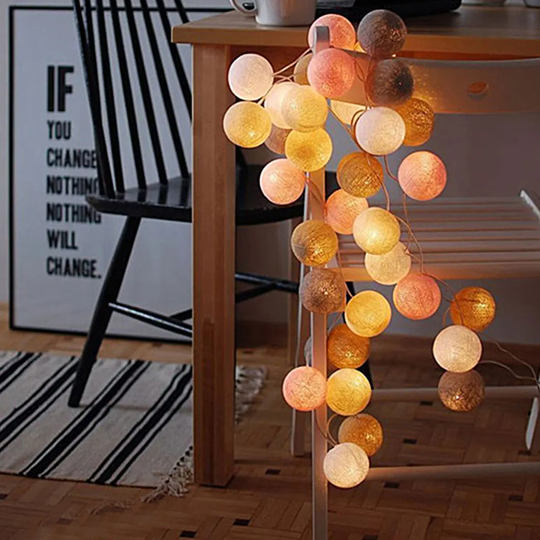 

3m 20 LEDs White-Pink-Gray Cotton Ball String Lights For Wedding Party Luminaria Christmas Natal Garland Decor Battery Powered