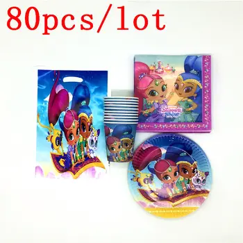 

Kid Favors Shimmer Shine Theme 80Pcs/Lot Paper Cup Plate Napkin Birthday Baby Shower Family Party Gift Bag Decoration Supply