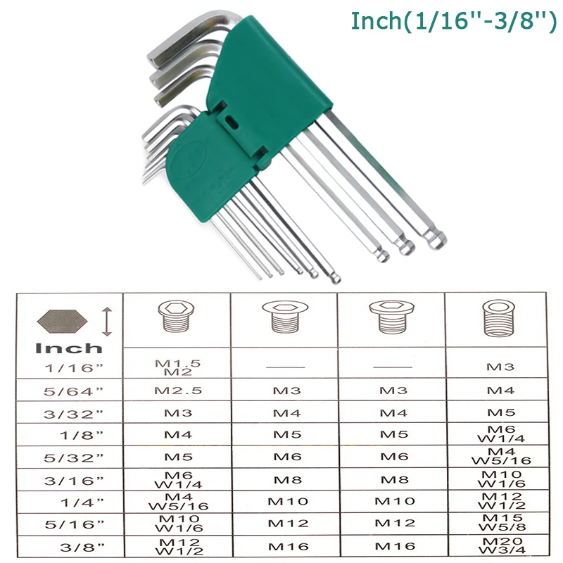 9 шт. метрический/дюймовый шестигранный ключ шестигранник универсальный ключ l-образный шестигранный ключ для ремонта велосипедов, ручные инструменты