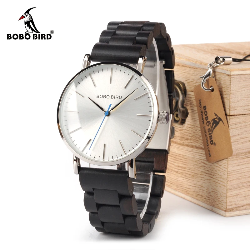 BOBO BIRD WO15O16 Wood Watch Ebony RedWood Wooden Band Watches for Men Simplify Quartz Watch with