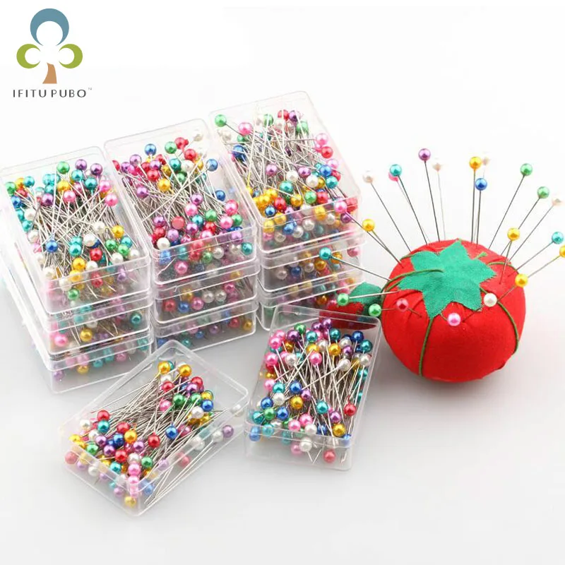 

100pcs/box Round Pearl Head Dressmaking Pins Weddings Corsage Florists Sewing Pin Mixed Color accessories GYH
