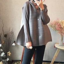 LANMREM Новая летняя модная плиссированная однобортная Свободная рубашка со стоячим воротником и рукавами летучая мышь женская блузка WG95101