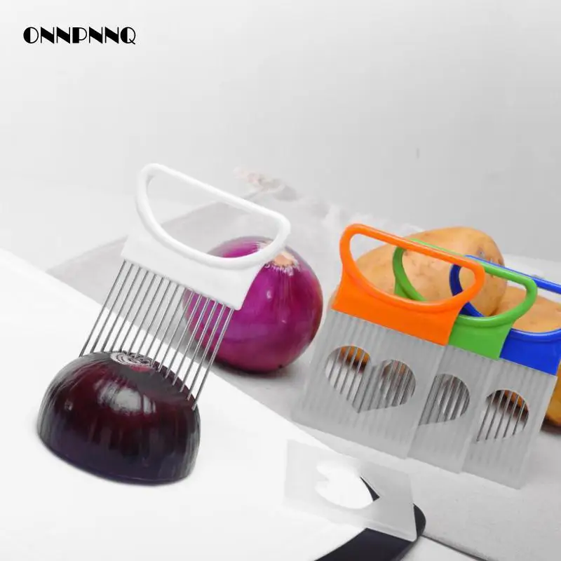 

Creative Tool Stainless Steel Onion Needle Vegetable Slice Fixer Fruit Tomato Slicer Vegetable Chopper For Kitchen Accessories