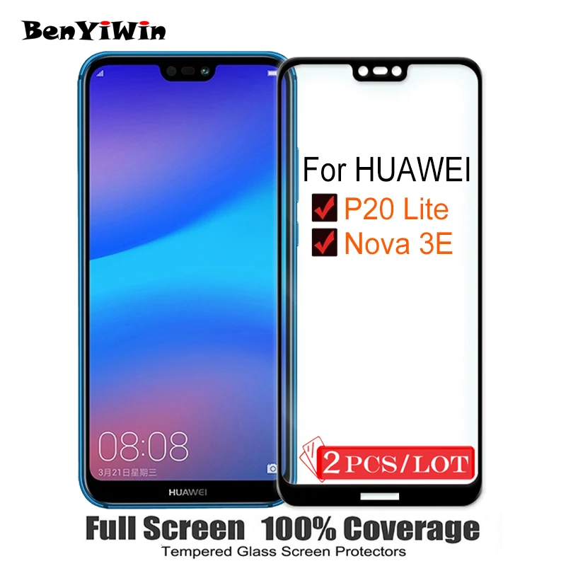 

2PCS 100% Original Full Cover Screen Protector for Huawei P20 lite 9H Tempered Glass Case for Nova 3E ANE LX3 L23 LX1 L03 Film