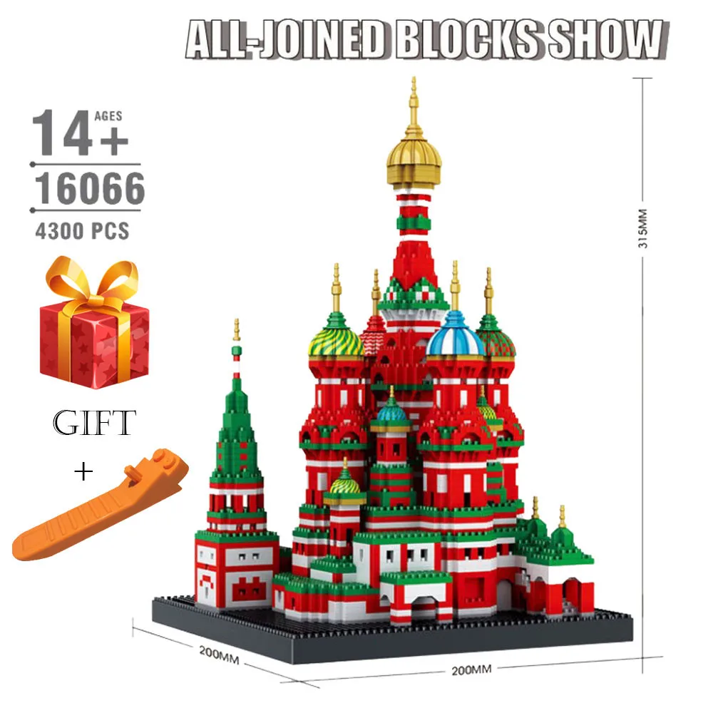 

2019 New 4300pcs Mini Blocks Architecture Model Nano Building Toy Saint Basil's Cathedral for Children Compatible 16066 Drop