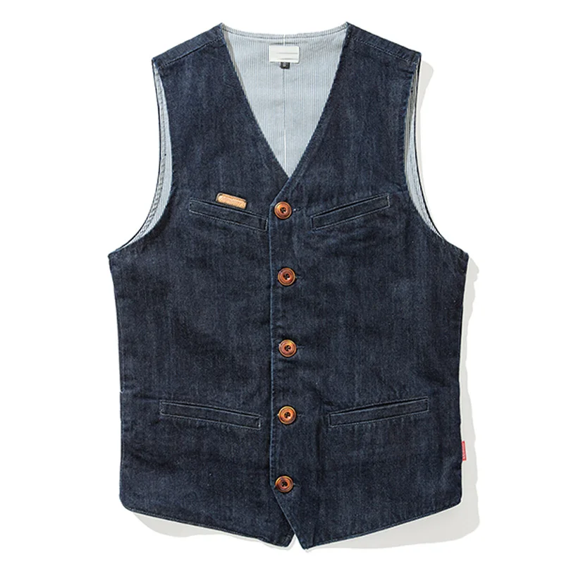 Summer Fall Stylish Casual Mens Sleeveless V Collar Denim Vest Coat