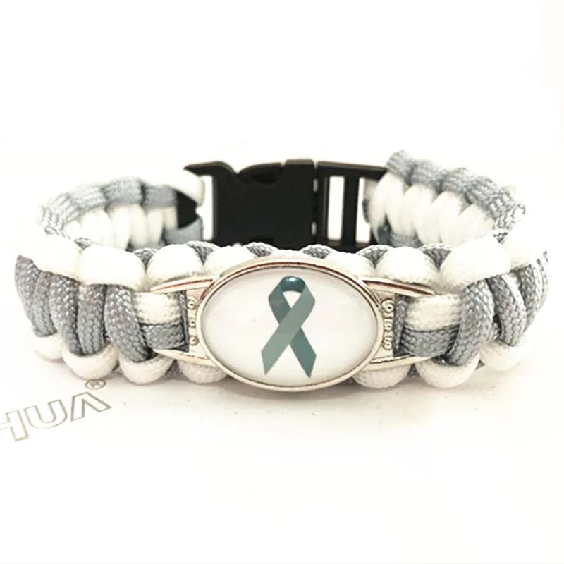 Hand Made Brain Tumor Cancer Awareness Charm Paracord Bracelet Grey