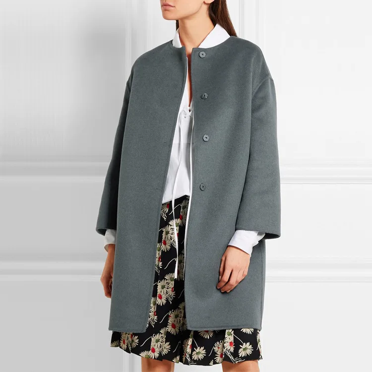 Gray 2017 Mode Laine Automne féminines Manteau O Wome Outwear Cachemire Couleur Hiver Europe Taille Large Double Solide cou Gary frqw5Ufx