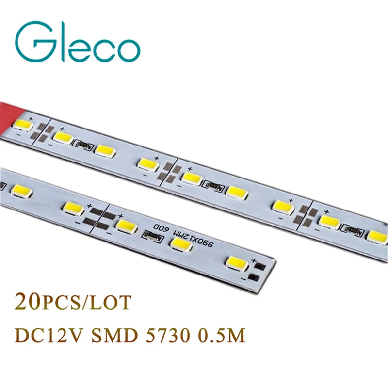 20 штук супер яркий Жесткий полосу бар светильник SMD 5730 DC12V 50 см 36 светодиодный Алюминий сплав светодиодный полосы светодиодный бар светильник 5730 5630 для шкафа