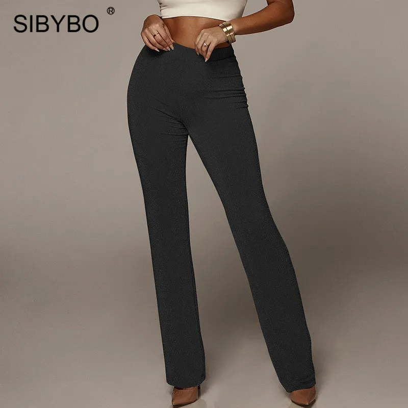 Sibybo весенние блестящие с высокой талией повседневные брюки женские модные прямые свободные брюки женские 2019 уличные сексуальные женские