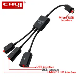 CHYI 3 in1 Micro USB OTG Hub Male to Female Double USB 2.0 Host Splitter Adapter USB Cable Converter Extender For Android Phone