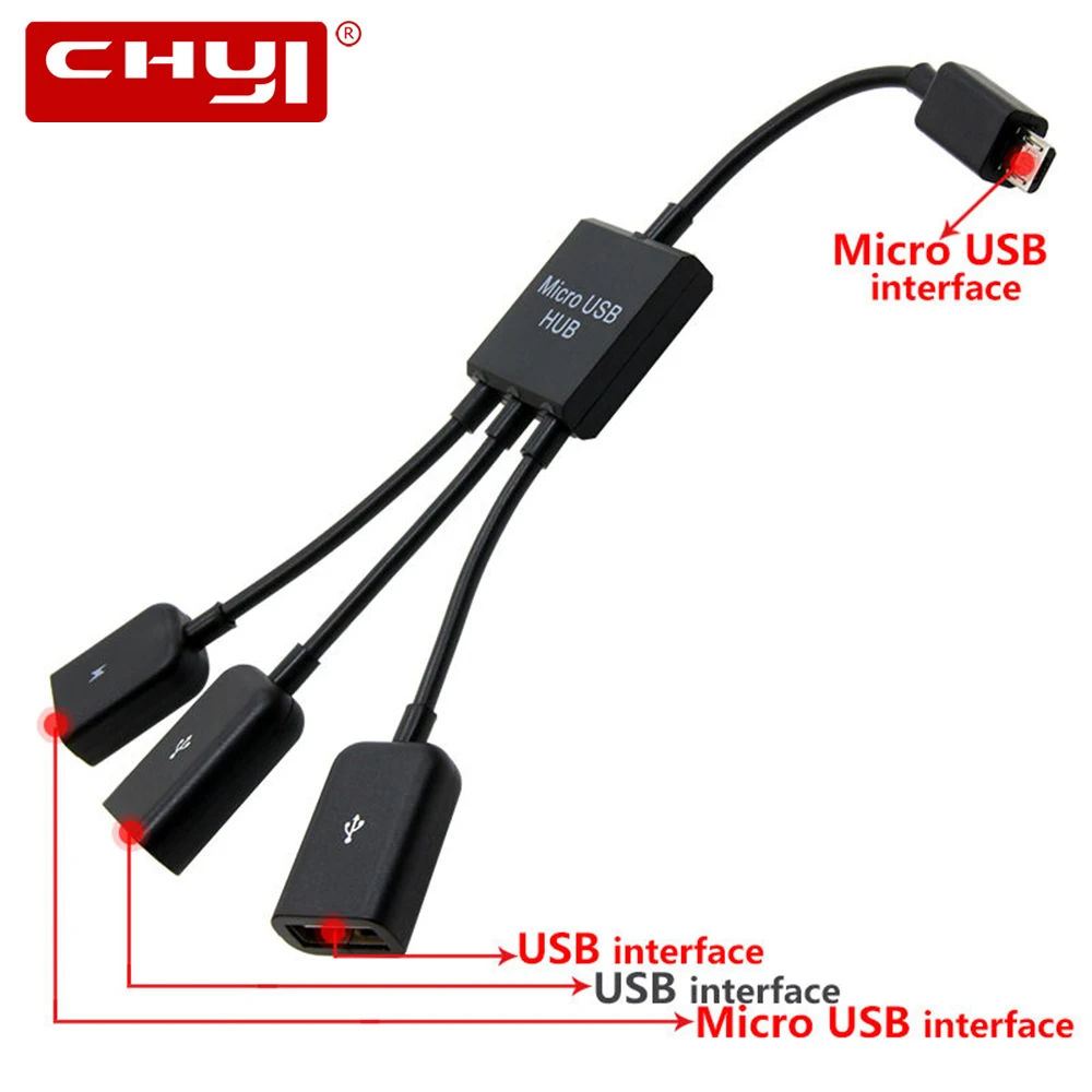 CHYI 3 in1 Micro USB OTG Hub Male to Female Double 2.0 Host Splitter Adapter Cable Converter Extender For Android Phone|usb otg hub|micro usb hubotg