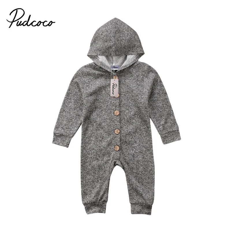 

Autumn Baby Boys Girls Unisex Toddler Clothes Hooded Button Long Sleeve Jumpsuit Romper Jumpsuit Casual Sport One-piece Outfits