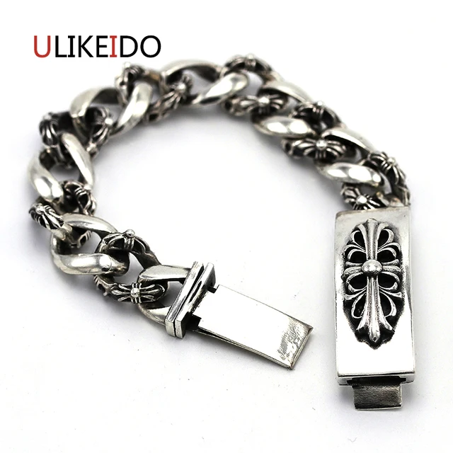 100 Pure 925 Sterling Silver Bracelets Men Flower Vintage Hand 100 Pure 925 Sterling Silver Bracelets Men Flower Vintage Hand Chain Heavy Thai Jewelry