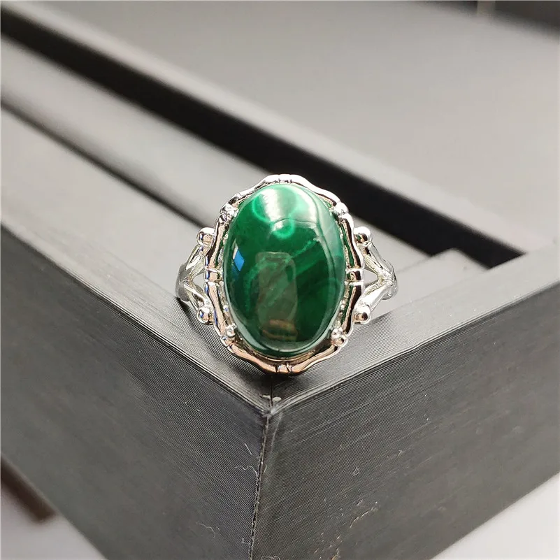 

Luxury Ring Natural Malachite Chrysocolla Bead For Woman Party Anniversary Gift 14x10mm Jewelry Crystal Adjustable Ring