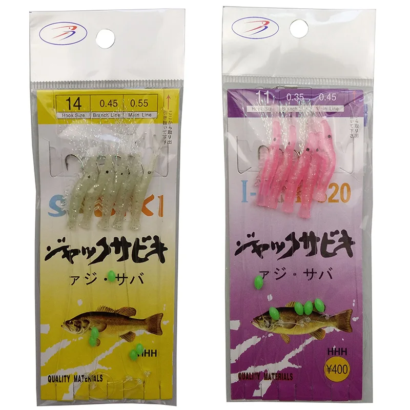 

Hyaena 6 Bags=30pcs Sabiki Soft Rigs Fishing Lure Glow In The Dark Shrimp Bait Luminous Artificial Lure Baits