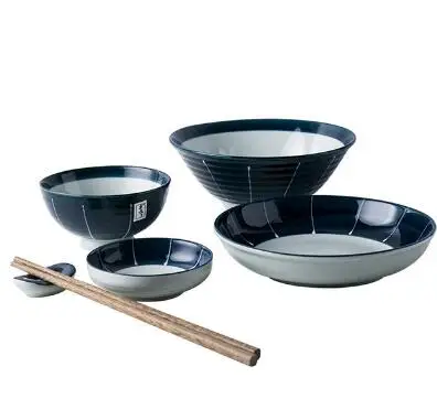 1 человек/2 человек/6 человек наборы керамической посуды темно синий цвет керамика чаши Длинные суши японский фарфор набор посуды - Цвет: 1