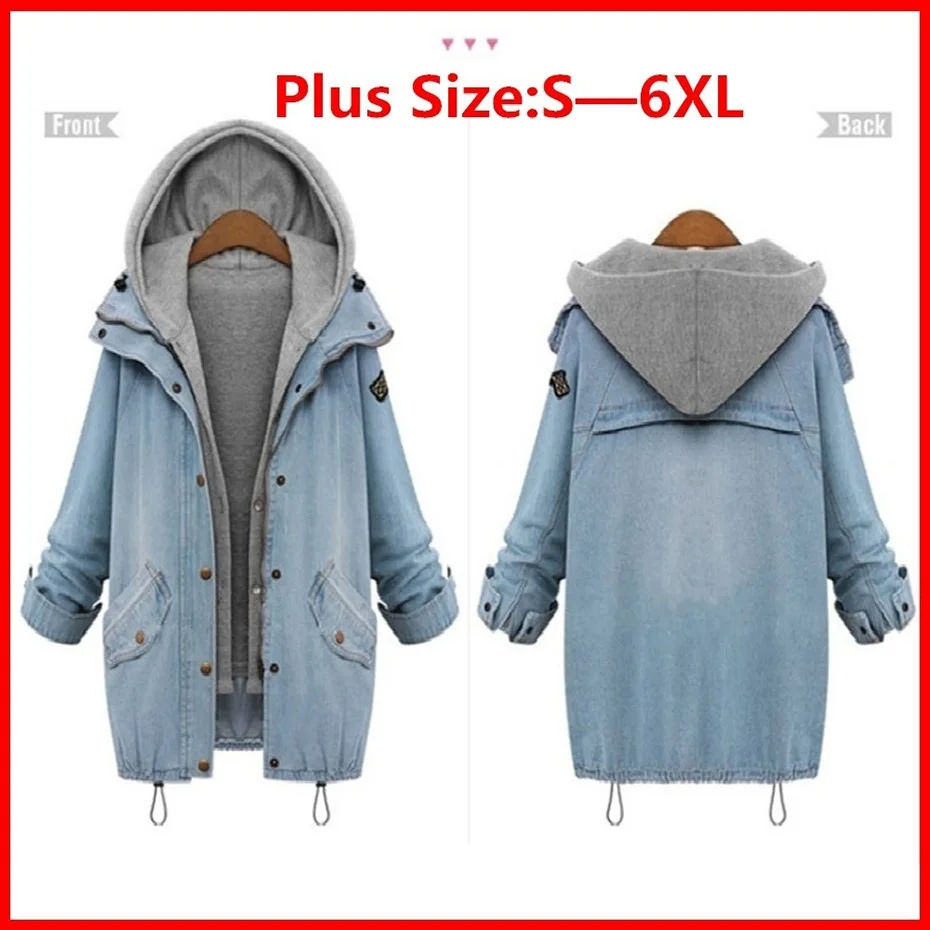 Outwear Nouvelle Manteau Longues Sweat Veste Manches 2 Taille Plus À Coton Costume Femmes Pièce Capuche Denim La Casual Bleu Hiver pwxfEf68q
