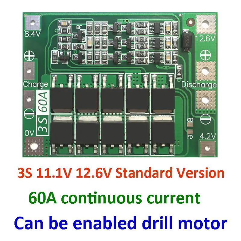 3S 60A литий-ионная батарея зарядное устройство защиты PCB BMS плата 11,1 В 12,6 в Lipo ячейка модуль для бурильного двигателя с балансировкой - Цвет: Standard Version