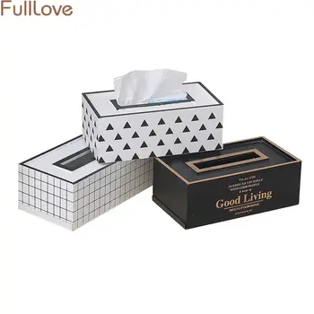 

24*13*9cm Wood Tissue Box Case 2019 New Home Napkin Holder Organizer Black Plaid Car Tissue Box Holder Nordic Storage Boxes