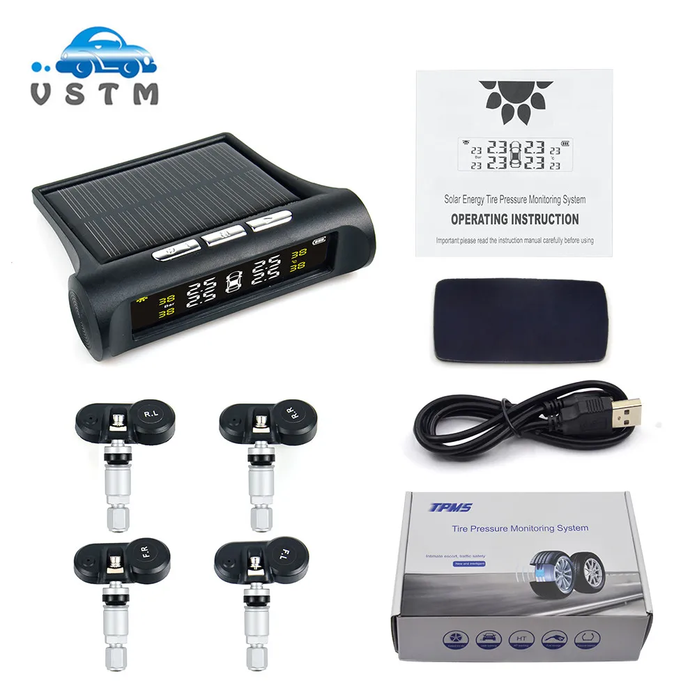 

Car solar TPMS Internal / External Sensor tire pressure monitor wireless tire pressure monitoring alarm system LCD color display