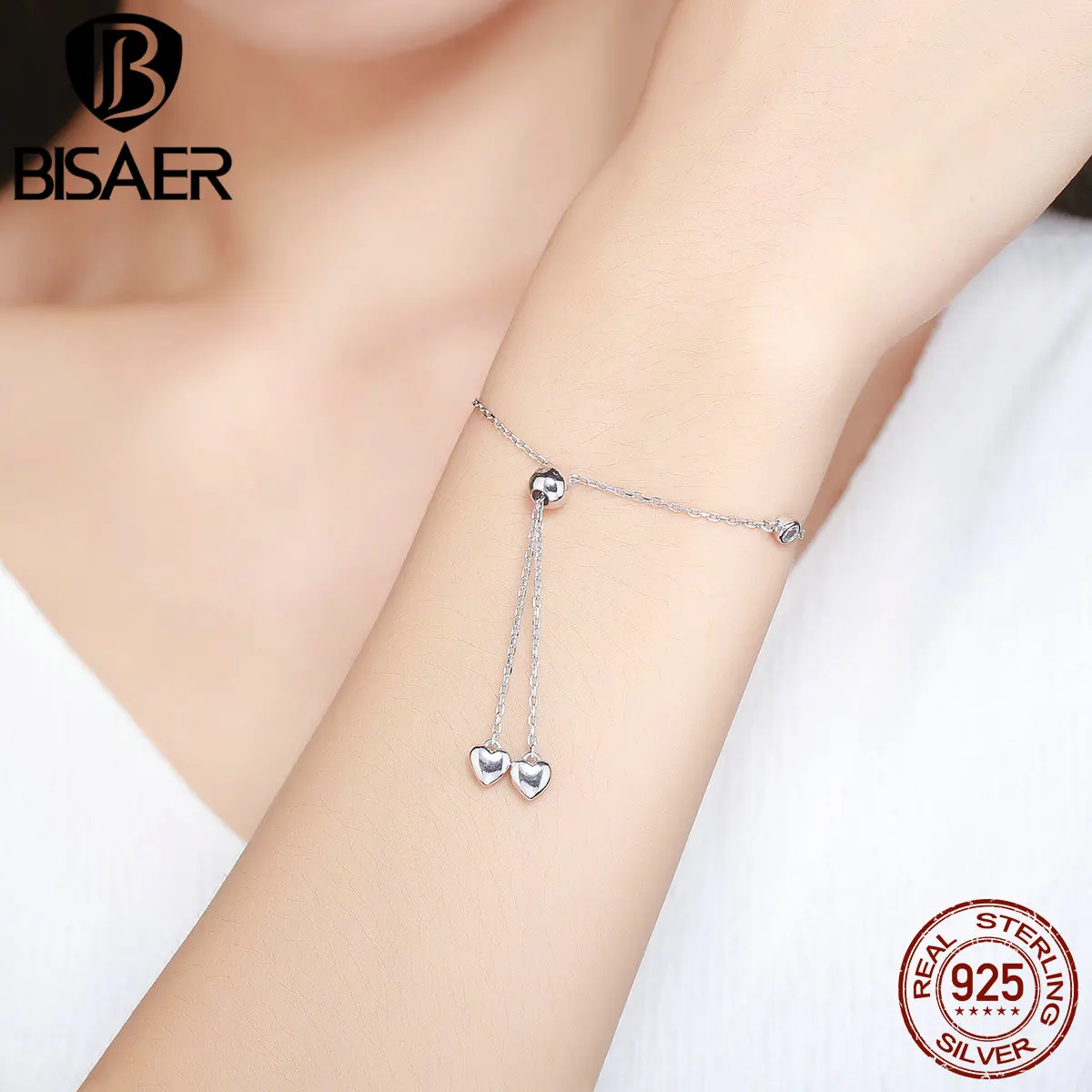 Посеребренный простой браслет в форме сердца на шнуровке для женщин, подлинный браслет, ювелирное изделие, Рождественский подарок ECB032