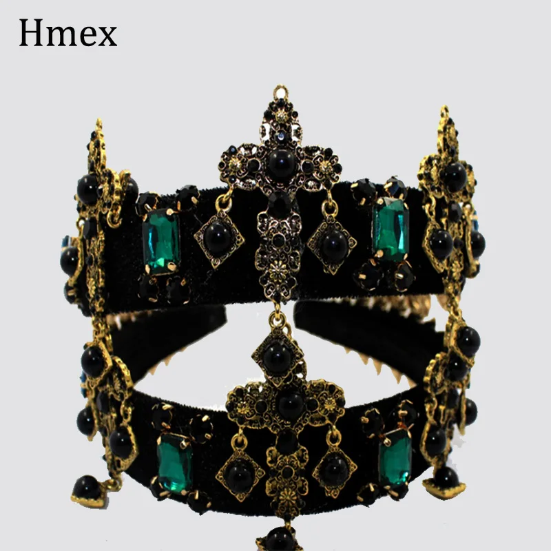 Новая Винтажная барочная головная повязка Корона широкая золотая металлическая тиара крест свадебная прическа аксессуары украшения для волос